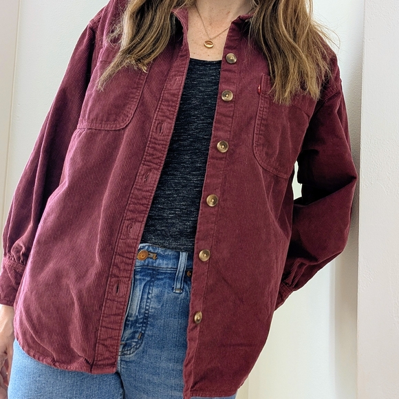 Levi's Tops - Vintage Levi's Corduroy Collared Button Front Shirt Jacket In Burgundy
